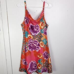 Natori Dress Womens Small Colorful Vibrant Cowl Neck Mini Silky Unlined